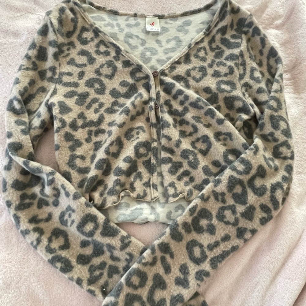 cheetah print button sweater, size small